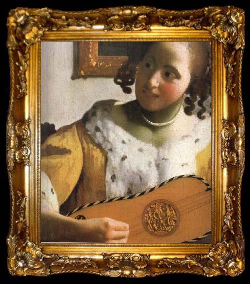 framed  Jan Vermeer Detail of  Woman is playing Guitar, ta009-2